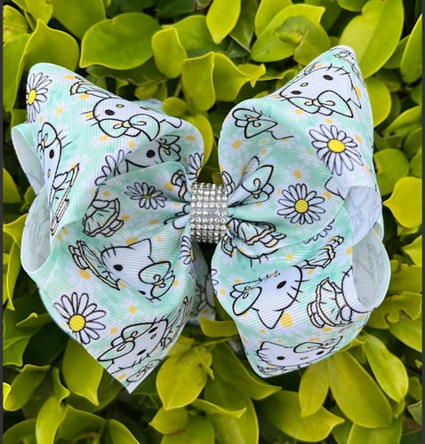 Kitty & Daisy Printed On Mint Hair Bow