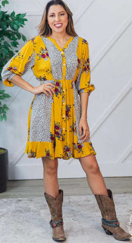 Boho Rhapsody Mustard and Leopard Dress