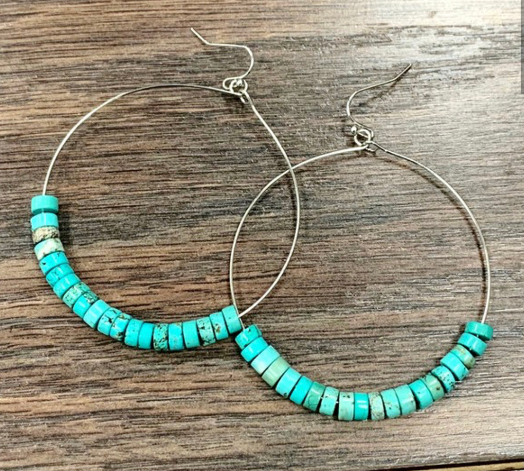 Turquiose & Metal Hoop Earrings