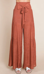 *Restock* Tie Front Ruched Waist Back Pants