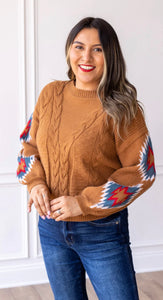 *RESTOCK* Terracotta Horizon Aztec Sleeve Sweater