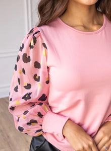 The Leopard Dream Pink Balloon Sleeve Top