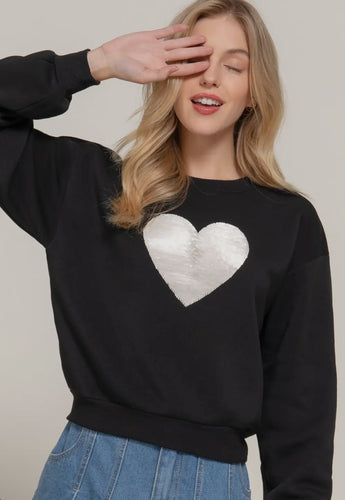 Long Sleeve Crew Neck Sequin Detail Inner Fleece Sweatshirt