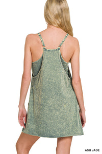 Acid Washed Mini Dress With Built-In Romper Liner