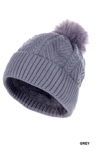 Warm Woven Knitted Lined Pom Beanie