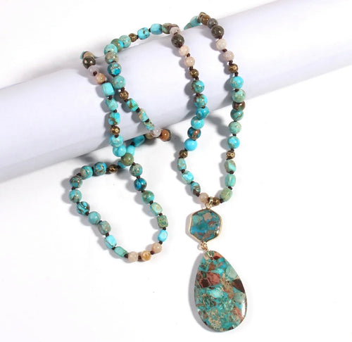 Multicolor Emperor Natural Stone Pendant And Beaded Necklace