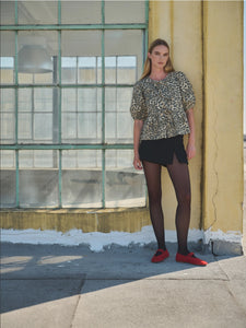 Animal Print Front Bow Tie Peplum Blouse