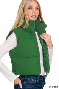 Puffer Cropped Vest - Green