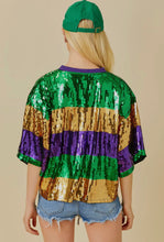 Load image into Gallery viewer, Mardi Grass Sequin Color Block Crop Top