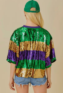 Mardi Grass Sequin Color Block Crop Top