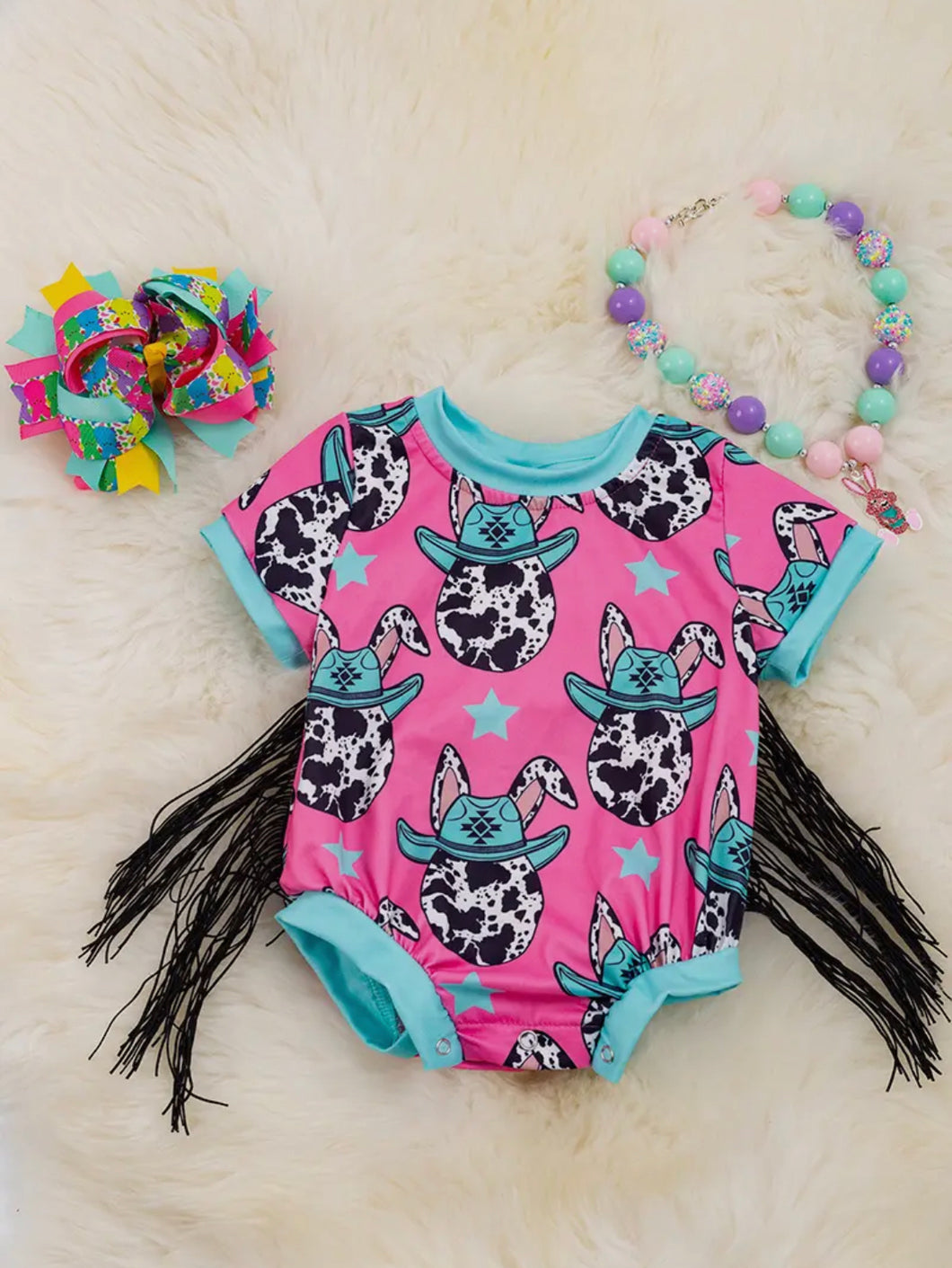 Pink Western Easter Egg Printed Onesie