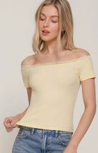Load image into Gallery viewer, Short Sleeve Off the Shoulder with Lace Trim Knit Top