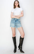 Load image into Gallery viewer, High Rise Crossover Denim Light Wash Shorts