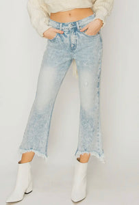 High Rise Stretch Crop Flare with Frayed Hem Jeans