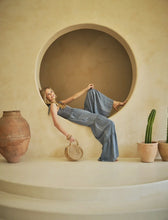 Load image into Gallery viewer, Smocked Tie Chambray Palazzo Wide Pant Jumpsuit