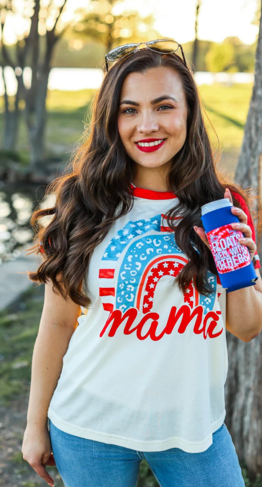 Mama Patriotic Rainbow Top