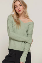 Load image into Gallery viewer, Long Sleeve V-Neck Raised Seam Detail Sweater