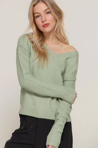 Long Sleeve V-Neck Raised Seam Detail Sweater