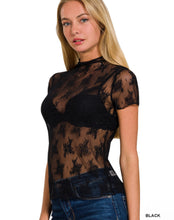 Load image into Gallery viewer, Lace See-Through Layering Short Sleeve Top