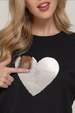 Load image into Gallery viewer, Long Sleeve Crew Neck Sequin Detail Inner Fleece Sweatshirt - Black