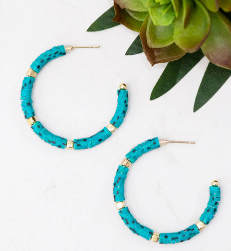 All Summer Long Beaded Hoop Earrings /Turquoise
