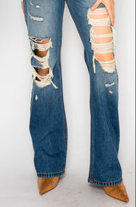 Hybrid Stretch Ripped Relaxed Flare Jeans