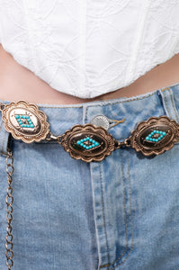 Floral Oval Concho Disc Chain Belt - Silver