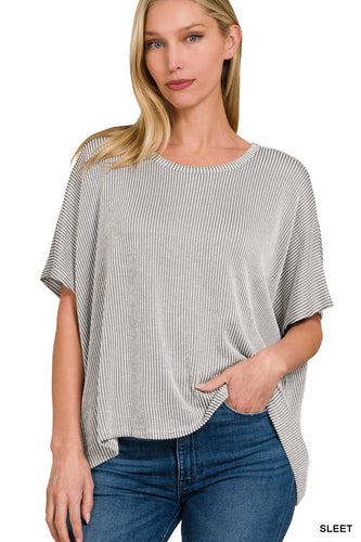 Ribbed Striped Oversized Short Sleeve Top