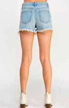 Load image into Gallery viewer, High Rise 90&#39;s Shorts with Distressing in Medium - Sneak Peek Denim