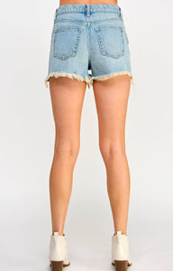 High Rise 90's Shorts with Distressing in Medium - Sneak Peek Denim