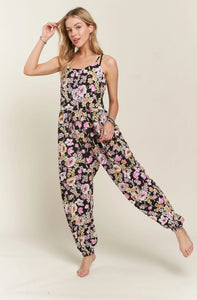 Front Button Detail Floral Cami Jumpuit