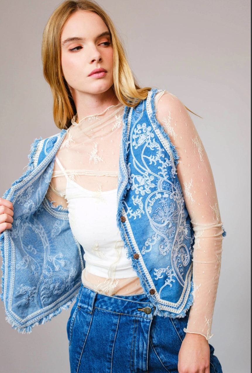 Western Garment Washed Denim Vest