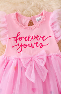 "Forever Yours" Pink Tulle Dress with Ruffle Sleeve