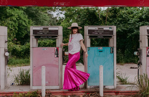 Miss Vegas Pink Metallic Bell Pants