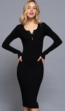 Load image into Gallery viewer, Long Sleeve Henley Neck with Snap Button Sweater Dress