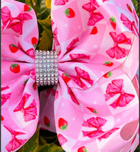 Load image into Gallery viewer, Coquette Bow &amp; Strawberry Printed Hair Bow