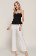 Load image into Gallery viewer, Straight Neckline with Lace Bow Ponte Cami Top Available In Black &amp; White