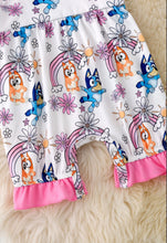 Load image into Gallery viewer, Blue* Printed Girls Romper W/Ruffle Hem