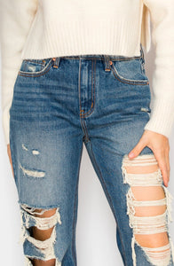 Hybrid Stretch Ripped Relaxed Flare Jeans