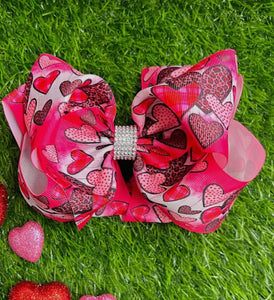 Multi-Printed Heart/ Valentines Printed Double Layer Hair Bow