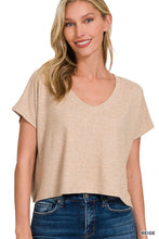 Load image into Gallery viewer, Soft Melange V-Neck Drop Shoulder Cropped Top