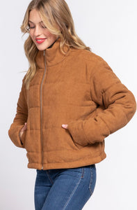 *RESTOCK* Long Sleeve High Neck Zip-Up Corduroy Puffer Jacket