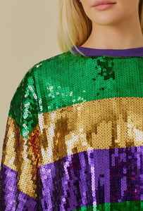 Mardi Grass Sequin Color Block Crop Top