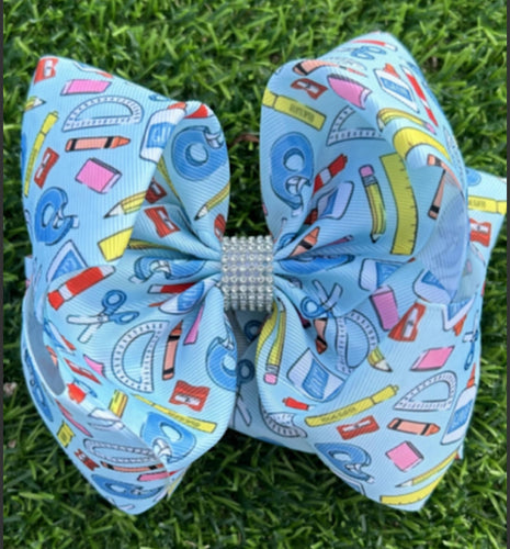 Back To School Double Layer Hair Bow - Blue