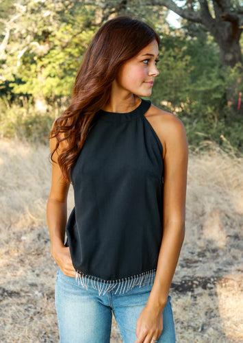 Simply Perfect Black Top With Fringe