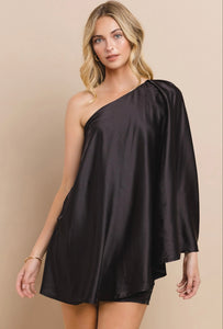Satin Draped One Shoulder Dress