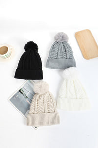 Warm Woven Knitted Lined Pom Beanie