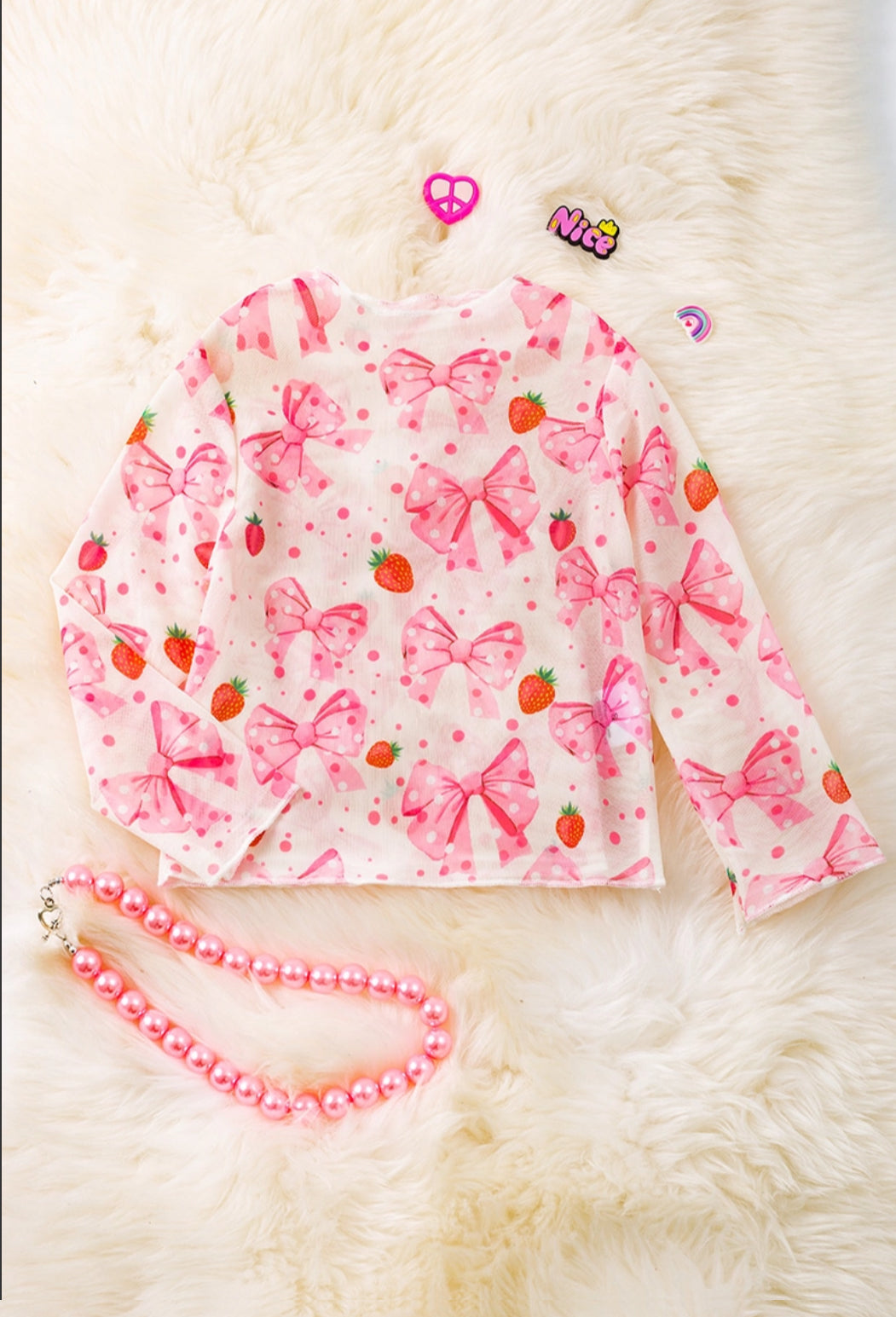 Coquette Style W/Strawberry Mesh Long Sleeve Top
