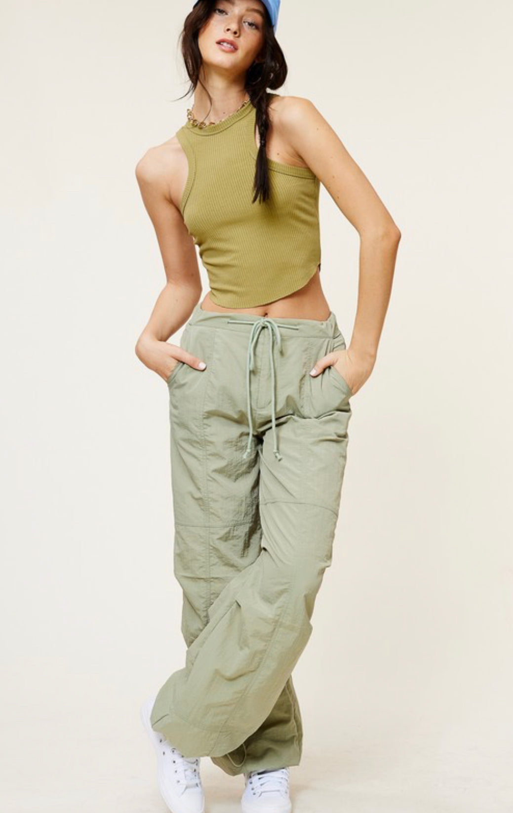 Mid-Rise Cargo Pants with Adjustable Drawstrings