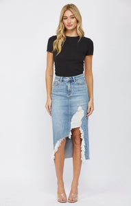 High Waisted Midi Skirt with Distressed
